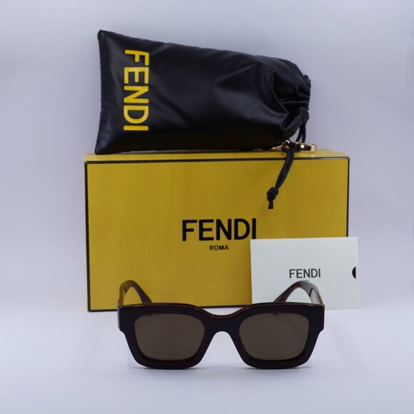 Fendi FE40119I 69E Square Sunglasses - Red/Brown - Picture 3 of 9